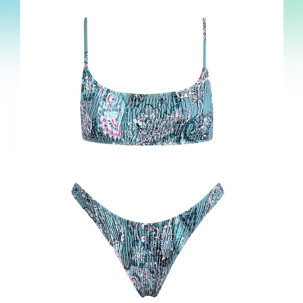 Volafa Swimsuit Swimwear Bikini‎ Two Piece Smocked Size Large
